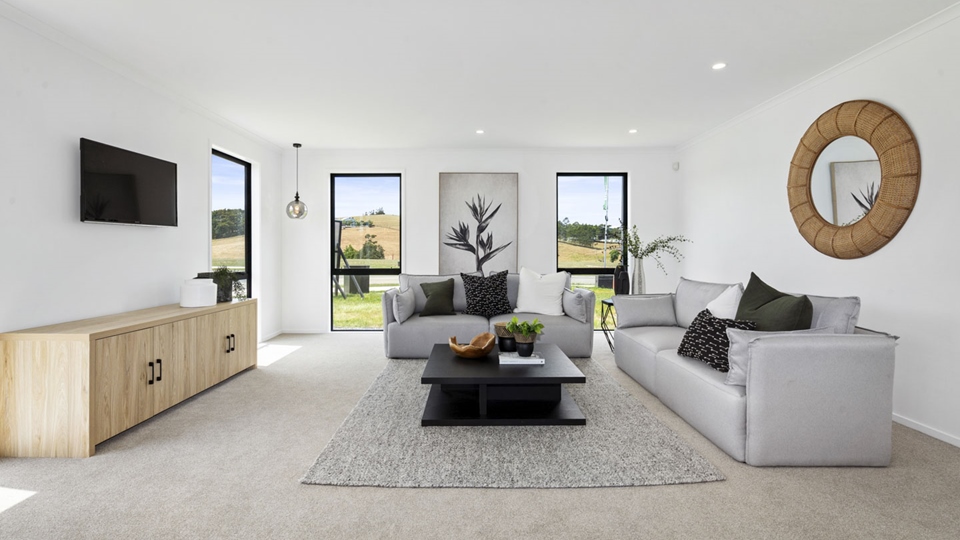 Large living room design Whangarei Showhome Classic Builders