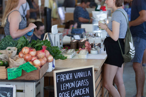 People shopping at the farmers markets at Hobsonville Point