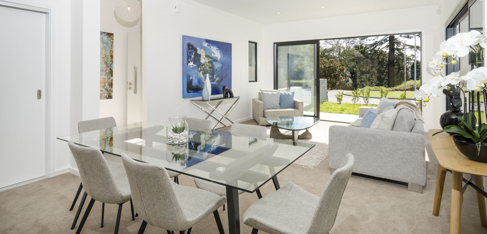 Dining and living area in the Classic Builders Showhome at Hobsonville Point